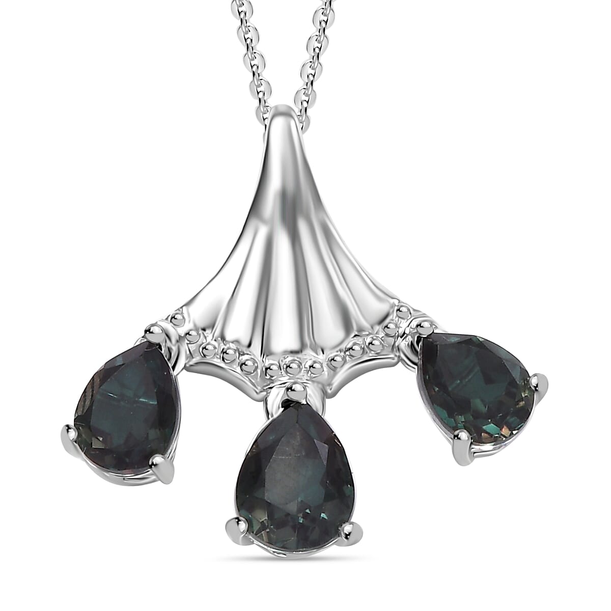 Alexandrite Triplet Quartz Trilogy Pendant with Chain (Size 20) in Rhodium Overlay Sterling Silver 4319595 0