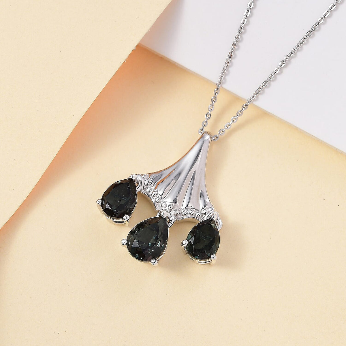Alexandrite Triplet Quartz Trilogy Pendant with Chain (Size 20) in Rhodium Overlay Sterling Silver 4319595 2