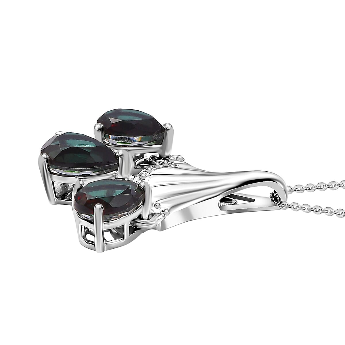 Alexandrite Triplet Quartz Trilogy Pendant with Chain (Size 20) in Rhodium Overlay Sterling Silver 4319595 4