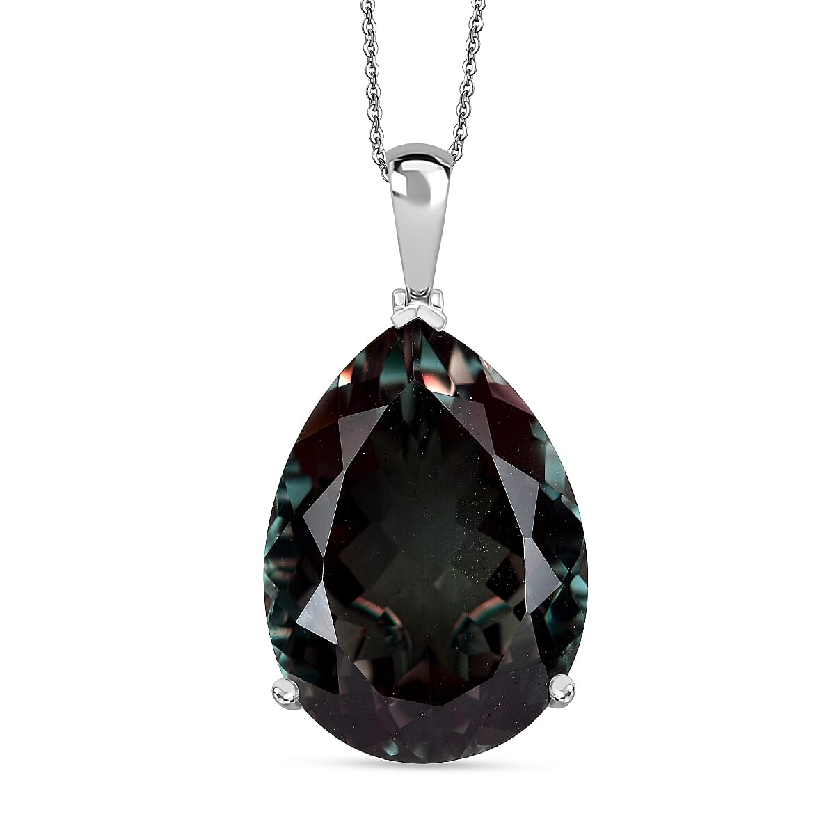 Alexandrite Triplet Quartz Solitaire Drop Pendant with Chain (Size 20) in Rhodium Overlay Sterling Silver 50.00 Ct. 4320092 0