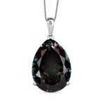 BIGGEST SIZE Alexandrite Triplet Quartz Pear Cut Solitaire Pendant with Chain (Size 20) in Rhodium Overlay Sterling Silver 50.00 Ct.