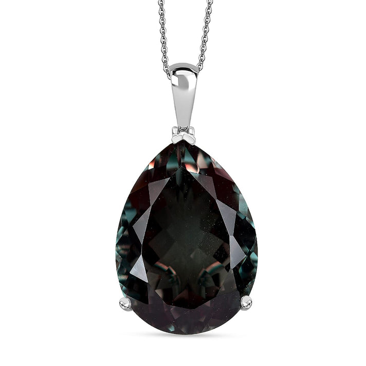 Alexandrite Triplet Quartz Solitaire Drop Pendant with Chain (Size 20) in Rhodium Overlay Sterling Silver 50.00 Ct. 4320092 1
