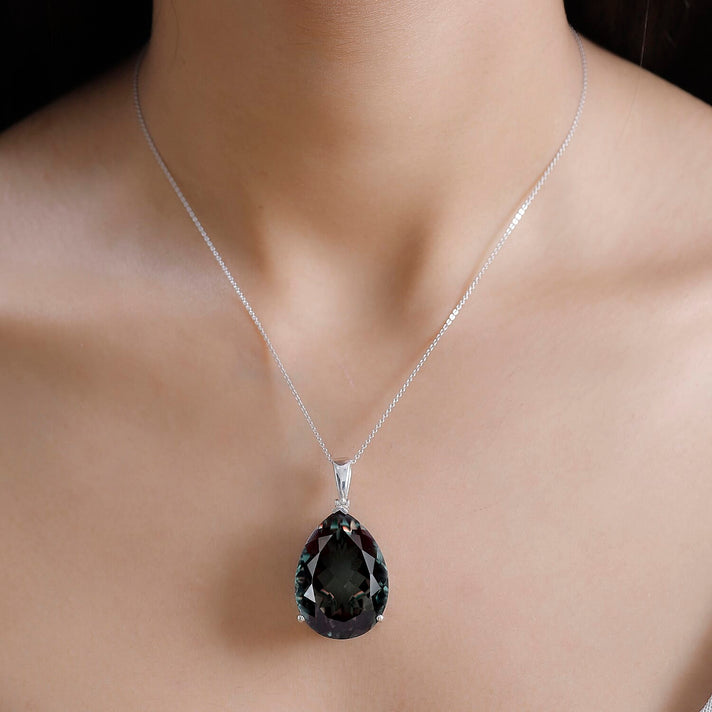 Alexandrite Triplet Quartz Solitaire Drop Pendant with Chain (Size 20) in Rhodium Overlay Sterling Silver 50.00 Ct. 4320092 2