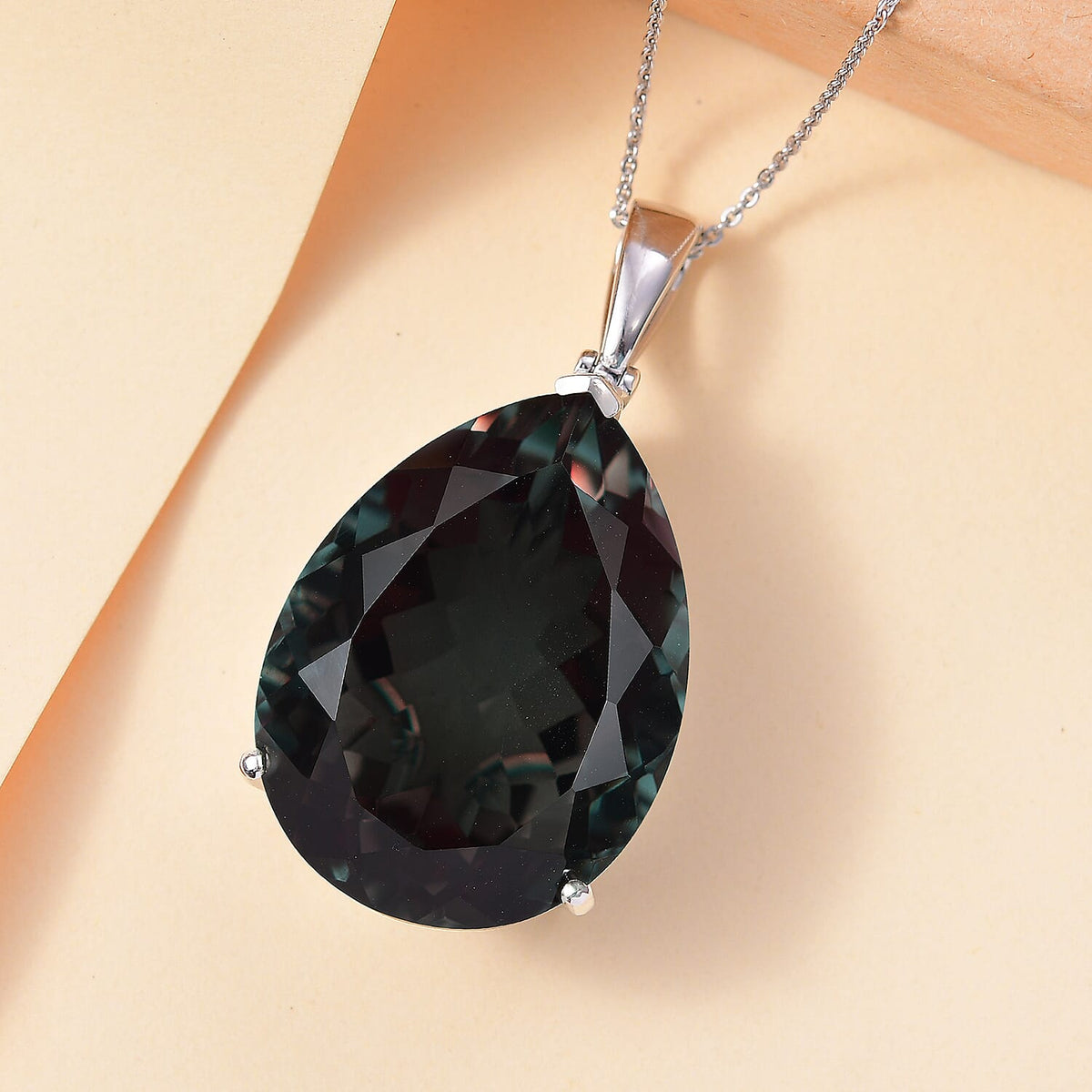 Alexandrite Triplet Quartz Solitaire Drop Pendant with Chain (Size 20) in Rhodium Overlay Sterling Silver 50.00 Ct. 4320092 3
