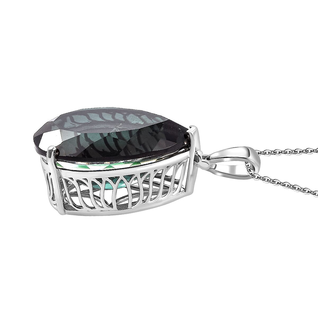 BIGGEST SIZE Alexandrite Triplet Quartz Pear Cut Solitaire Pendant with Chain (Size 20) in Rhodium Overlay Sterling Silver 50.00 Ct.