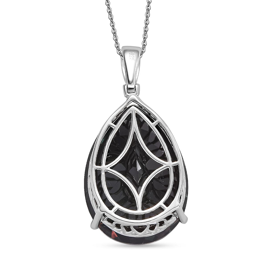 BIGGEST SIZE Alexandrite Triplet Quartz Pear Cut Solitaire Pendant with Chain (Size 20) in Rhodium Overlay Sterling Silver 50.00 Ct.