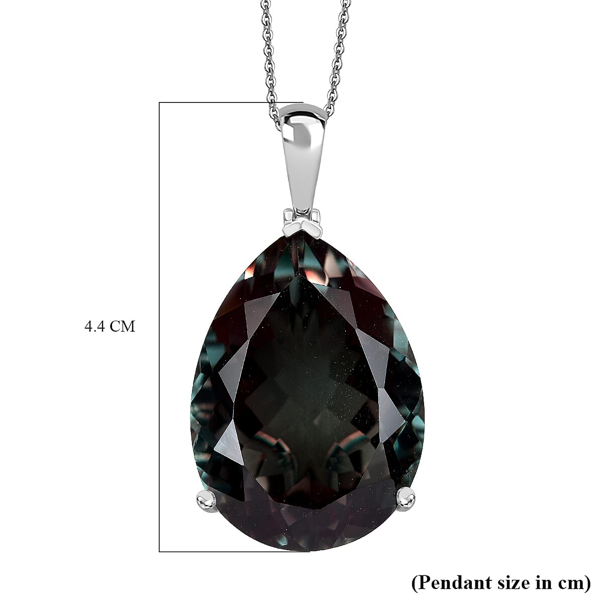Alexandrite Triplet Quartz Solitaire Drop Pendant with Chain (Size 20) in Rhodium Overlay Sterling Silver 50.00 Ct. 4320092 7