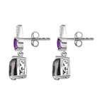Alexandrite Triplet Quartz, White Zircon, African Amethyst Solitaire Stud Push Post Earring in Rhodium Overlay Sterling Silver 3.17 Ct.