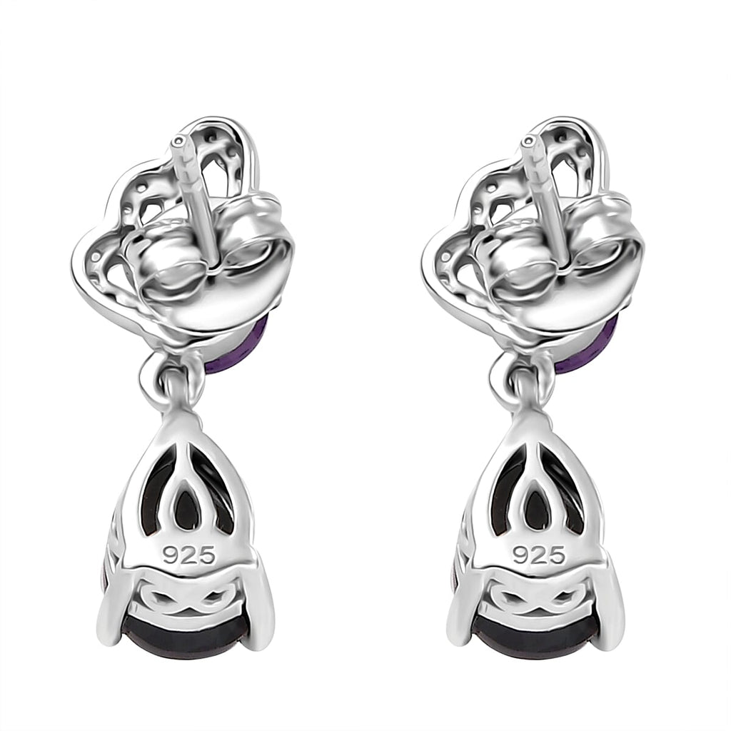 Alexandrite Triplet Quartz, White Zircon, African Amethyst Solitaire Stud Push Post Earring in Rhodium Overlay Sterling Silver 3.17 Ct.