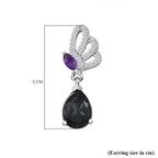 Alexandrite Triplet Quartz, White Zircon, African Amethyst Solitaire Stud Push Post Earring in Rhodium Overlay Sterling Silver 3.17 Ct.