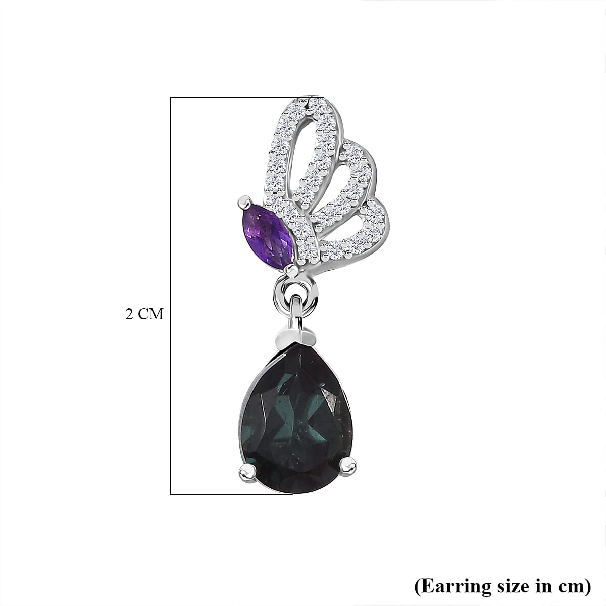 Alexandrite Triplet Quartz, White Zircon, African Amethyst Butterfly Drop Earrings in Rhodium Overlay Sterling Silver 7965853 7