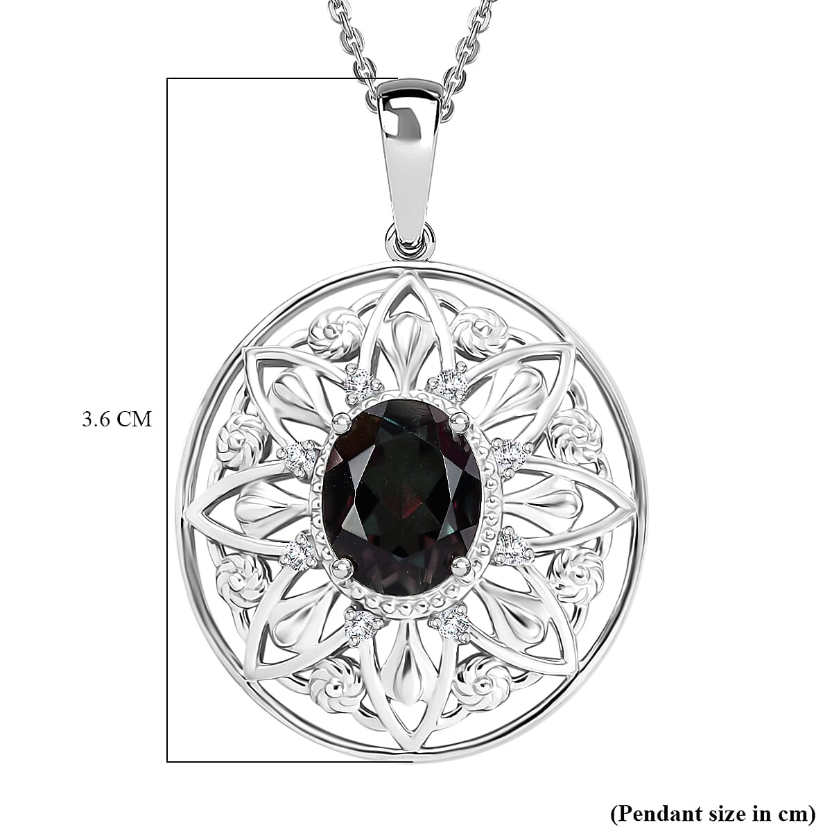 Alexandrite Triplet Quartz, White Zircon Floral Pendant with Chain (Size 20) in Rhodium Overlay Sterling Silver 4316960 6