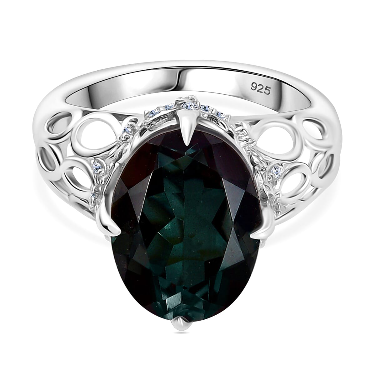 Alexandrite Triplet Quartz, White Zircon Ring in Rhodium Overlay Sterling Silver 7936071 0