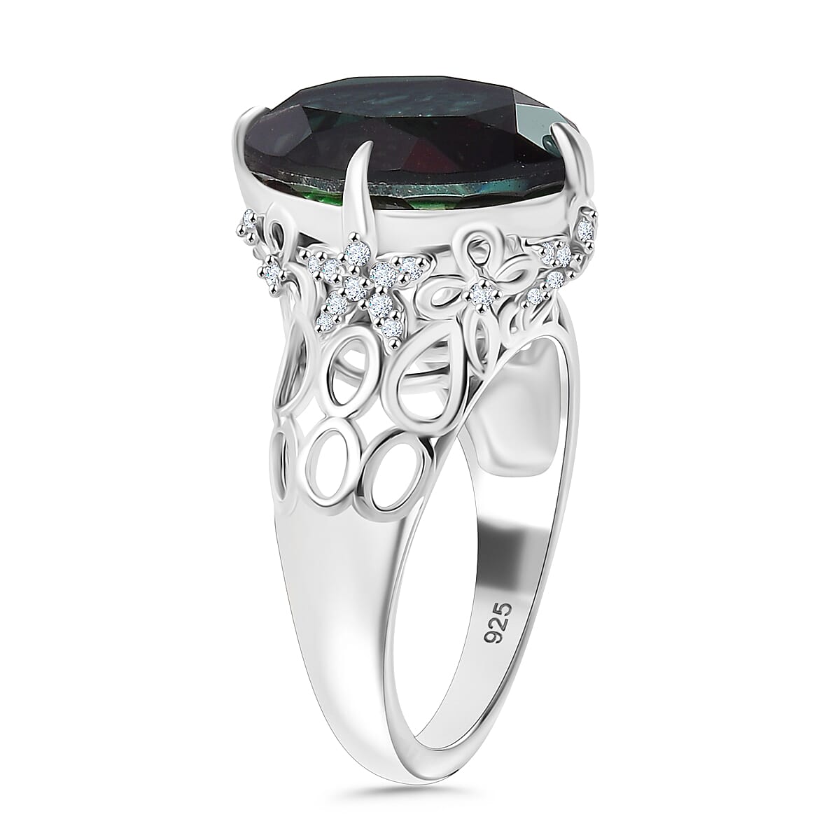 Alexandrite Triplet Quartz, White Zircon Ring in Rhodium Overlay Sterling Silver 7936071 4