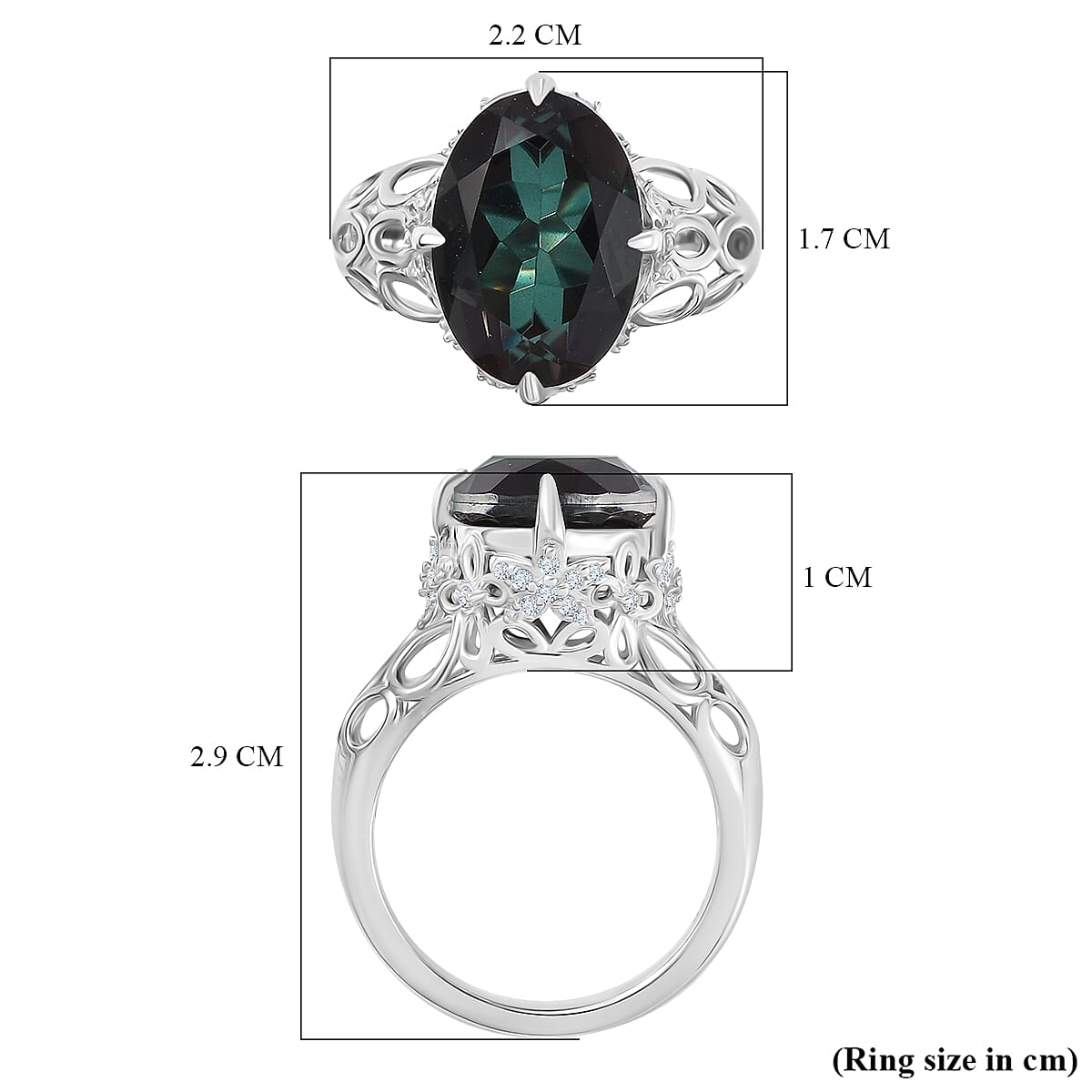 Alexandrite Triplet Quartz, White Zircon Ring in Rhodium Overlay Sterling Silver 7936071 6