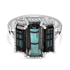 Alexandrite Triplet Quartz, White Zircon Trilogy Ring in Rhodium Overlay Sterling Silver 5.58 Ct.