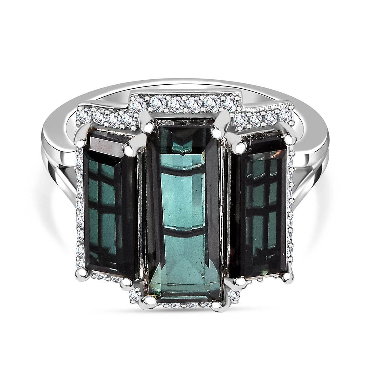 Alexandrite Triplet Quartz,  White Zircon Trilogy Ring in Rhodium Overlay Sterling Silver 7954757 0