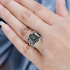 Alexandrite Triplet Quartz, White Zircon Trilogy Ring in Rhodium Overlay Sterling Silver 5.58 Ct.