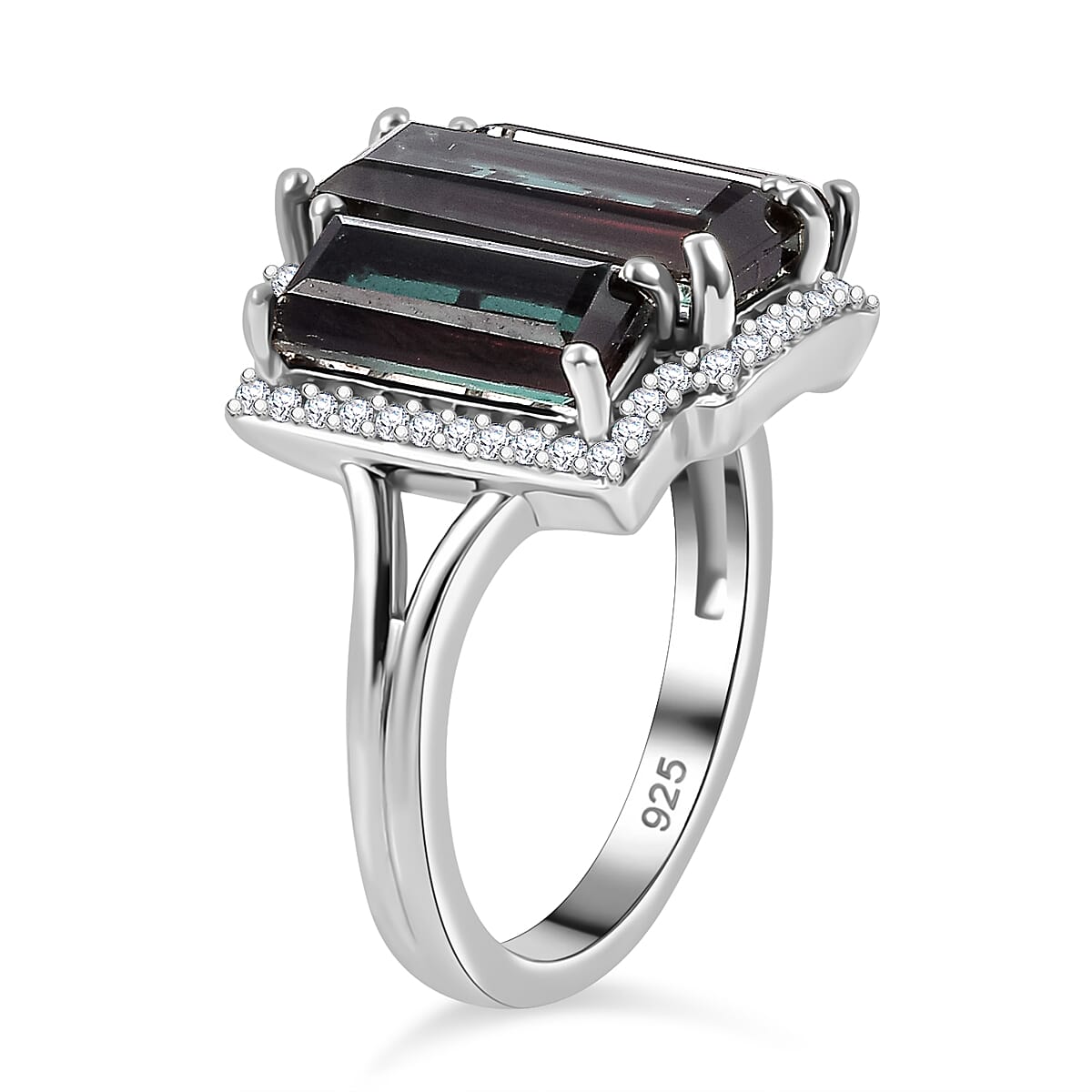 Alexandrite Triplet Quartz,  White Zircon Trilogy Ring in Rhodium Overlay Sterling Silver 7954757 3