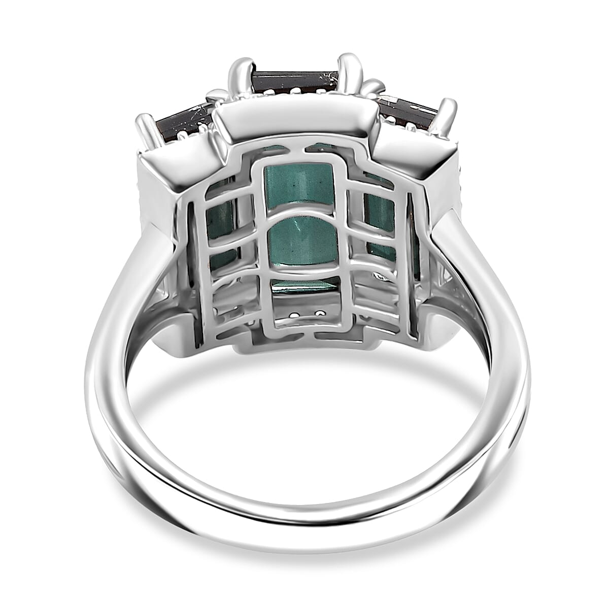 Alexandrite Triplet Quartz,  White Zircon Trilogy Ring in Rhodium Overlay Sterling Silver 7954757 4