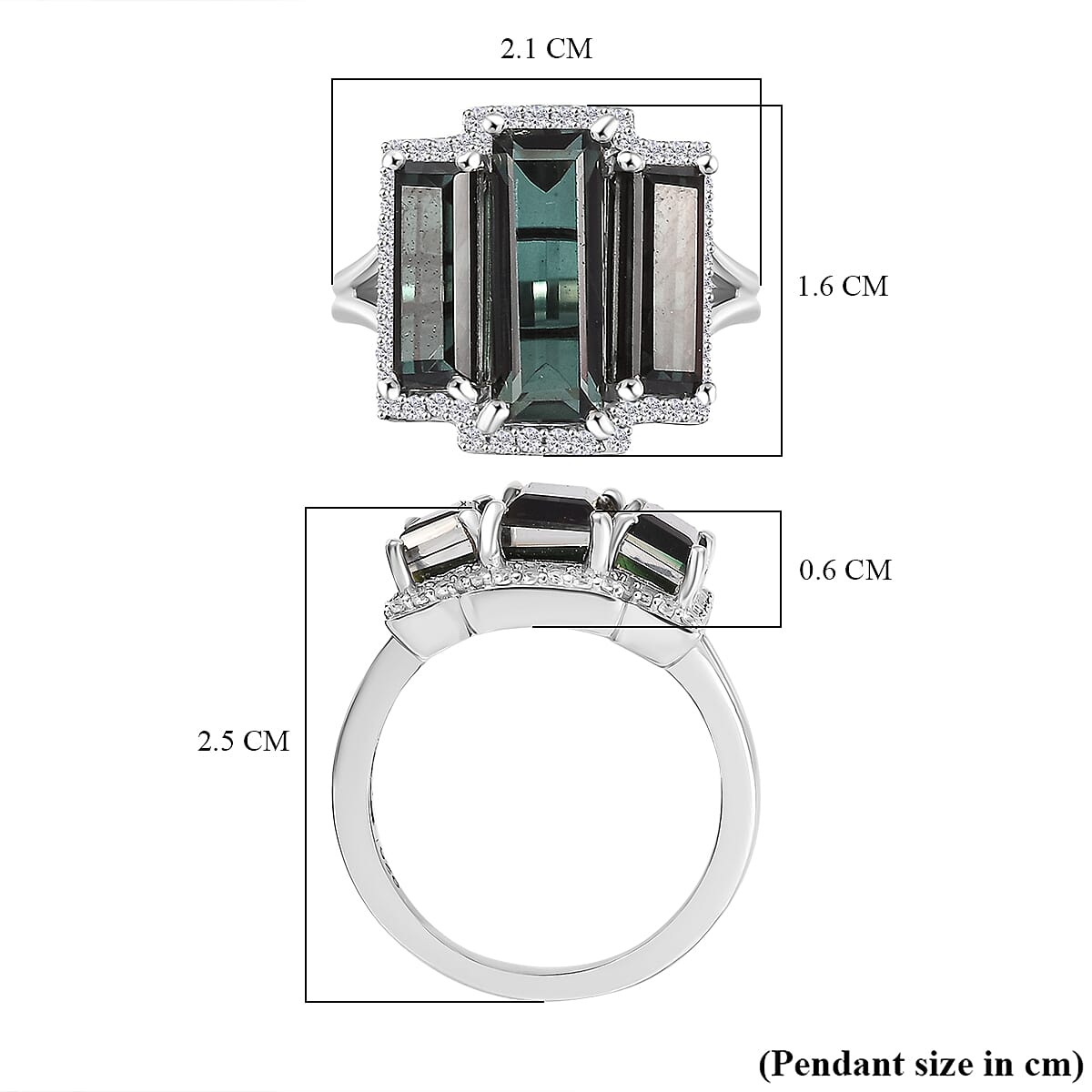 Alexandrite Triplet Quartz,  White Zircon Trilogy Ring in Rhodium Overlay Sterling Silver 7954757 5
