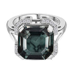 Alexandrite Triplet Quartz, White Zircon Ring in Rhodium Overlay Sterling Silver  7.96 Ct.