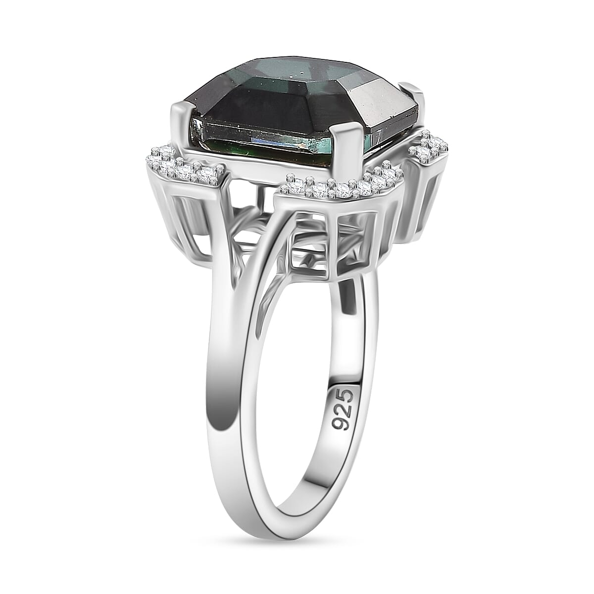 Art Deco Inspired - Alexandrite Triplet Quartz, White Zircon Ring in Rhodium Overlay Sterling Silver 7936151 4