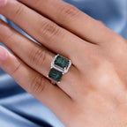 Alexandrite Triplet Quartz, White Zircon Ring in Rhodium Overlay Sterling Silver 5.79 Ct.