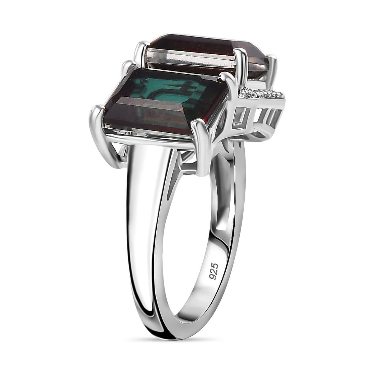 Alexandrite Triplet Quartz, White Zircon Ring in Rhodium Overlay Sterling Silver 7957519 4