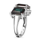 Alexandrite Triplet Quartz, White Zircon Ring in Rhodium Overlay Sterling Silver 5.79 Ct.