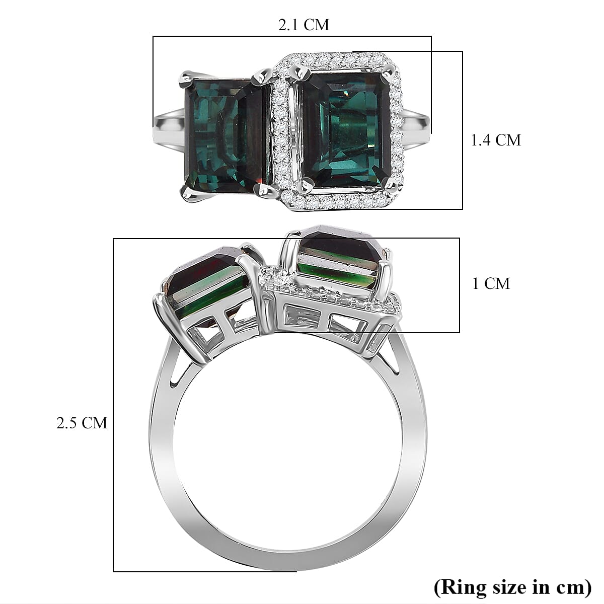 Alexandrite Triplet Quartz, White Zircon Ring in Rhodium Overlay Sterling Silver 7957519 6