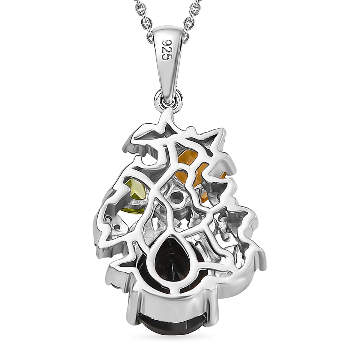 Alexandrite Triplet Quartz, White Zircon, Peridot, Citrine Garden Pendant with Chain (Size 20) in Rhodium Overlay Sterling Silver 4320097 5