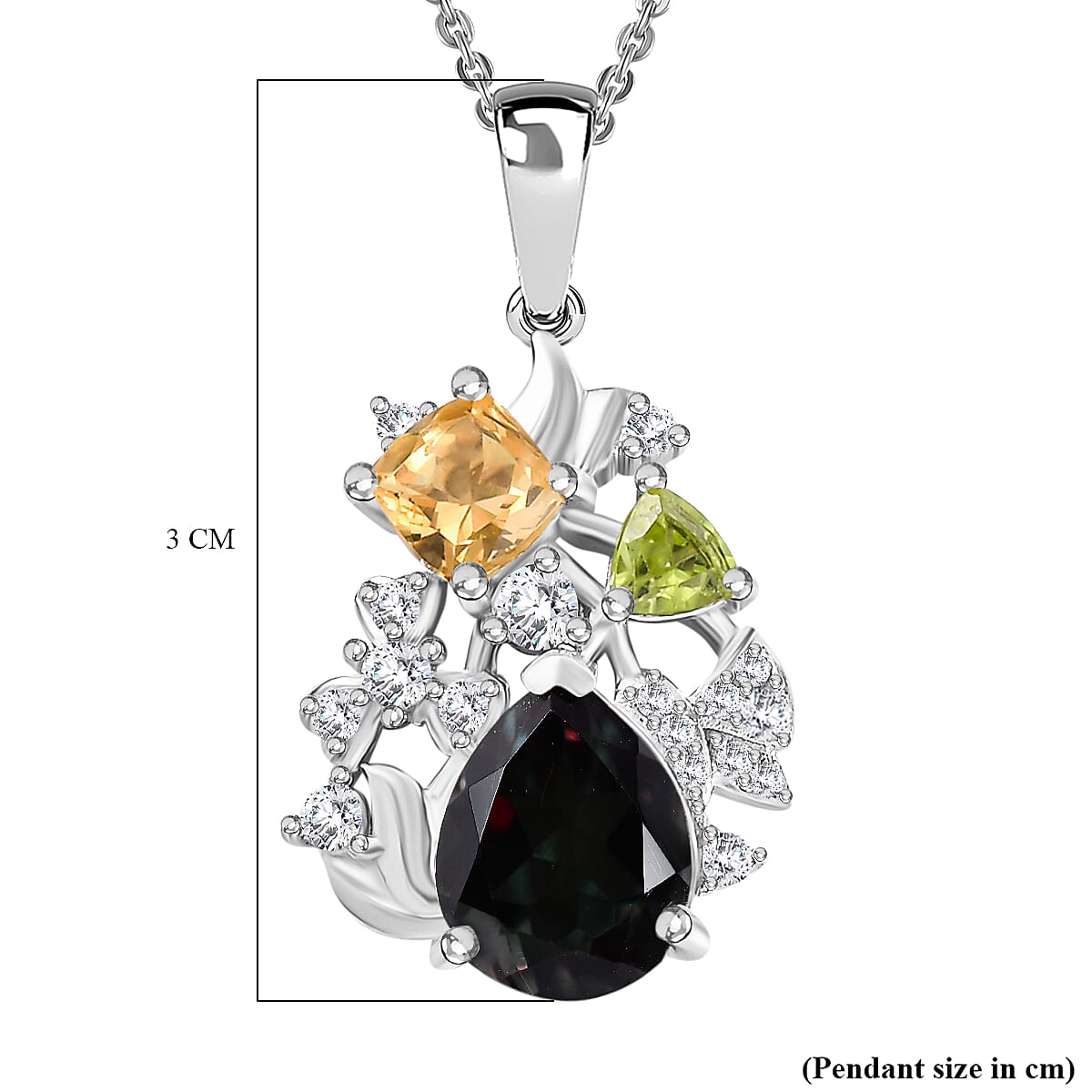 Alexandrite Triplet Quartz, White Zircon, Peridot, Citrine Garden Pendant with Chain (Size 20) in Rhodium Overlay Sterling Silver 4320097 6