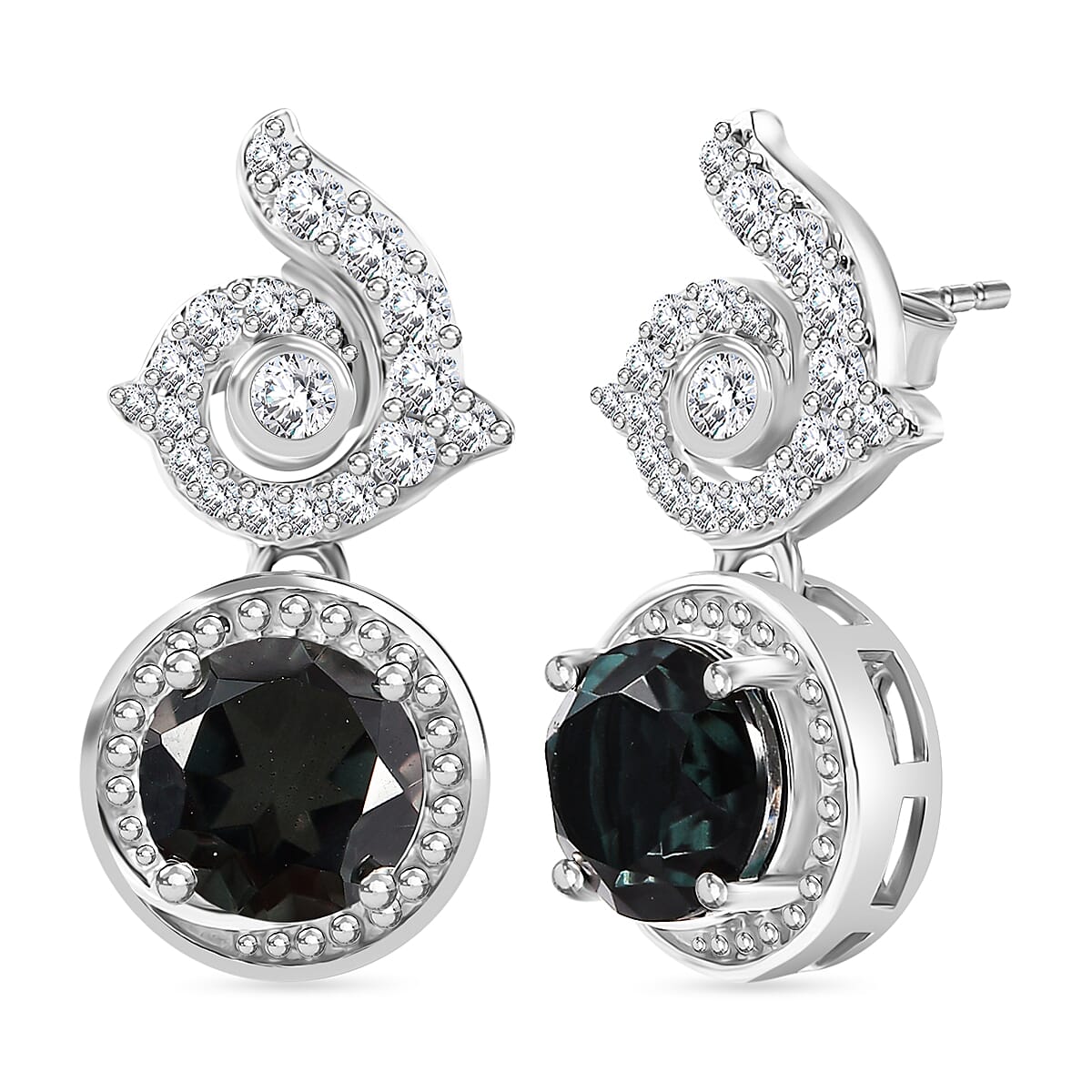 Alexandrite Triplet Quartz, White Zircon Drop Earrings in Rhodium Overlay Sterling Silver 7960653 0