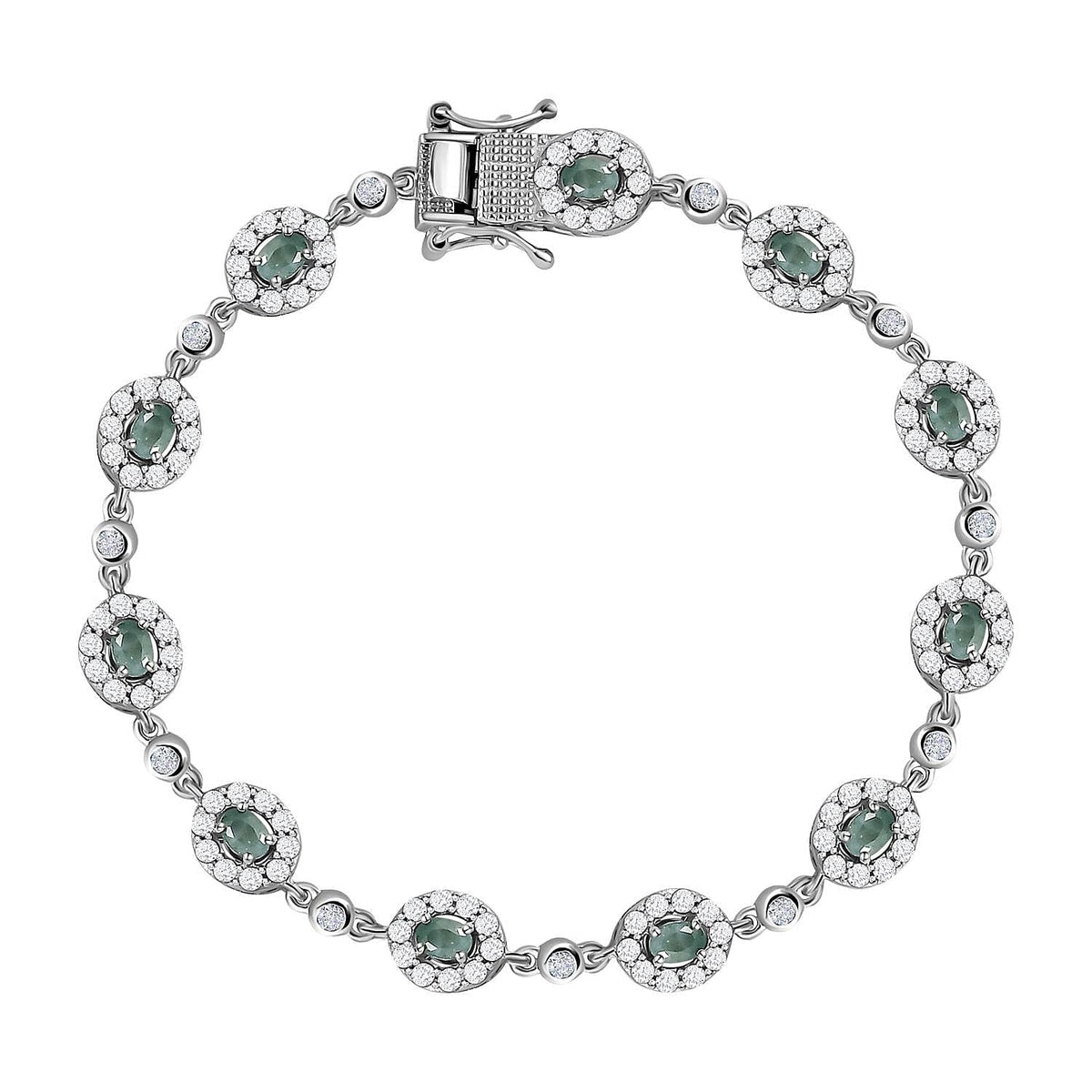 Alexandrite &amp; Natural Zircon Cluster Bracelet (Size - 7) in Platinum Overlay Sterling Silver 5.38 Ct, Silver Wt. 10.44 Gms 7194537 0