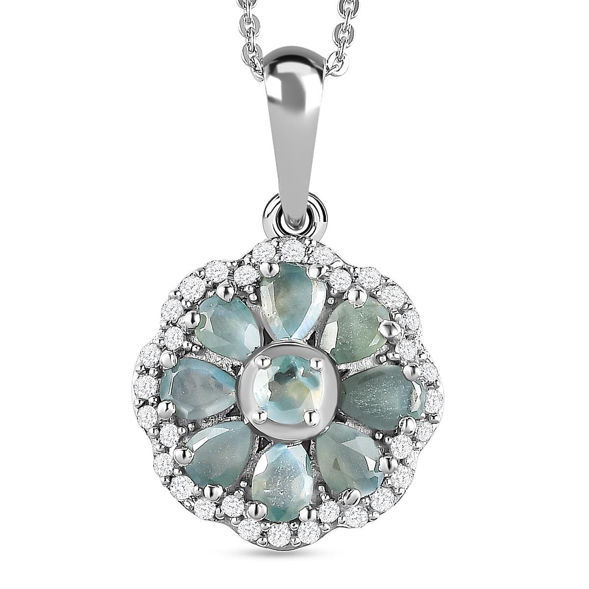 Alexandrite &amp; Natural Zircon Cluster Pendant with Chain (Size 20) in Platinum Overlay Sterling Silver 1.91 Ct. 4204116 0