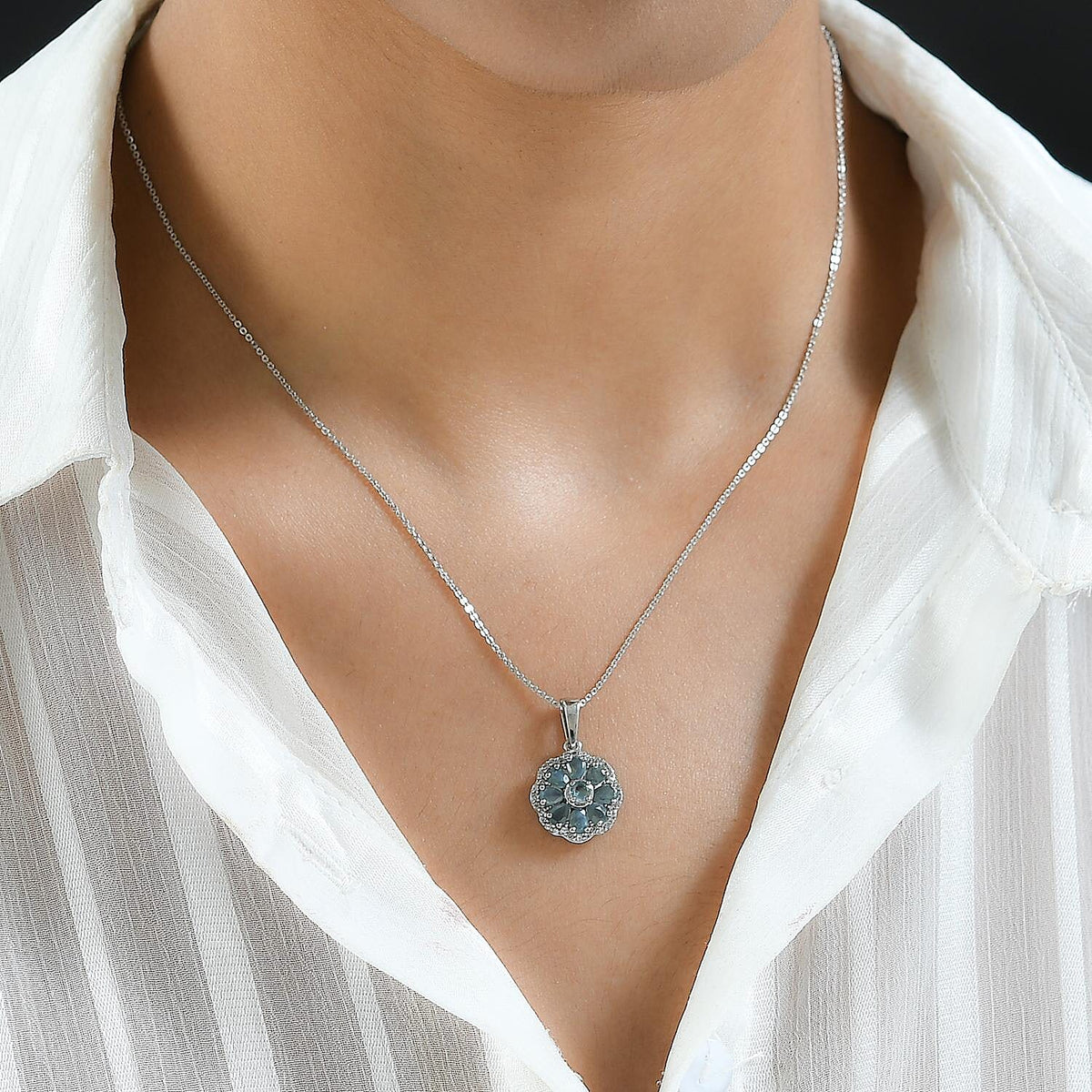 Alexandrite &amp; Natural Zircon Cluster Pendant with Chain (Size 20) in Platinum Overlay Sterling Silver 1.91 Ct. 4204116 2