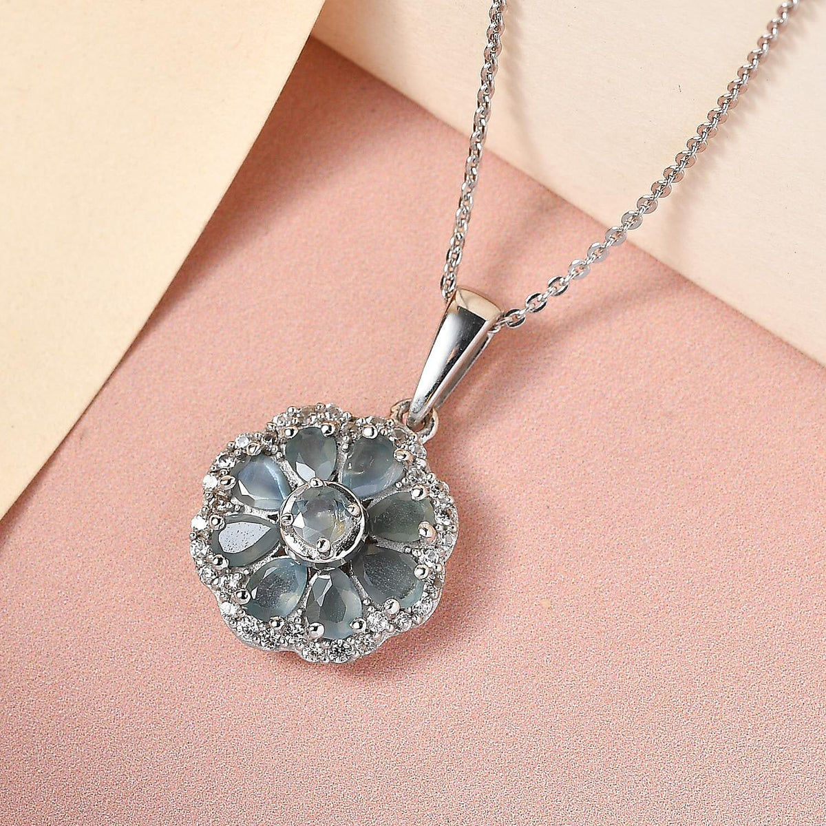 Alexandrite &amp; Natural Zircon Cluster Pendant with Chain (Size 20) in Platinum Overlay Sterling Silver 1.91 Ct. 4204116 3