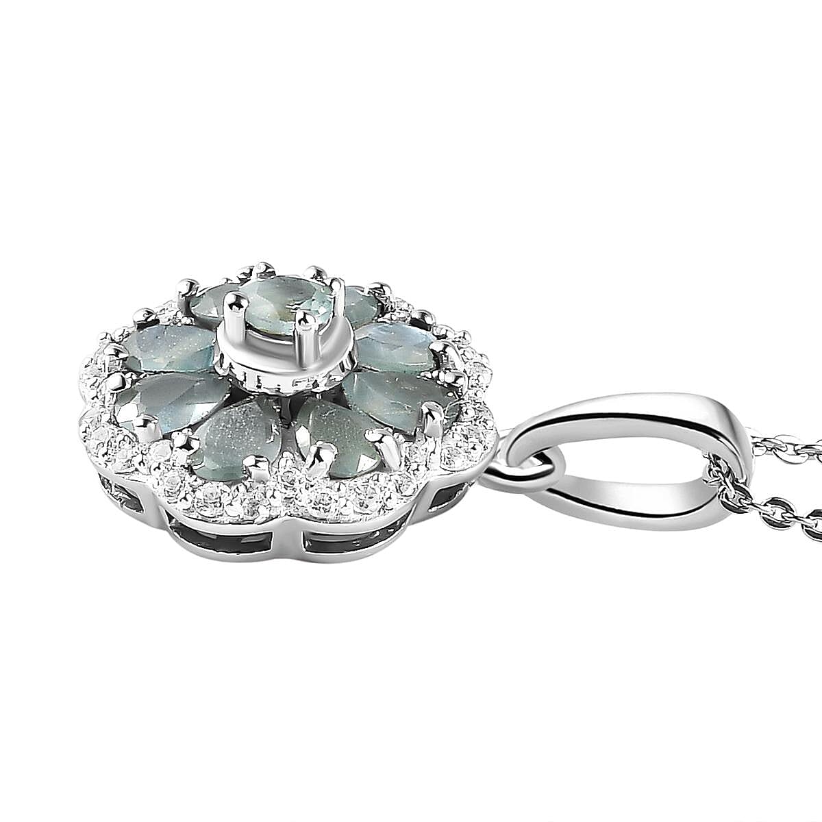 Alexandrite &amp; Natural Zircon Cluster Pendant with Chain (Size 20) in Platinum Overlay Sterling Silver 1.91 Ct. 4204116 4