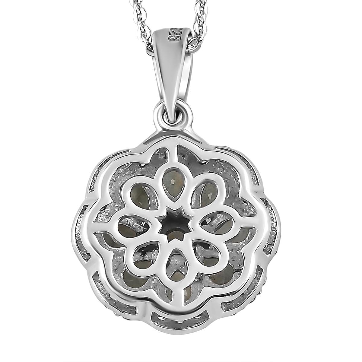Alexandrite &amp; Natural Zircon Cluster Pendant with Chain (Size 20) in Platinum Overlay Sterling Silver 1.91 Ct. 4204116 5
