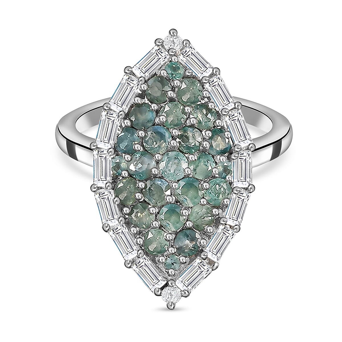 Alexandrite &amp; Natural Zircon Cluster Ring in Platinum Overlay Sterling Silver 2.31 Ct. 7163679 0