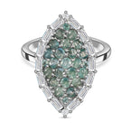 Alexandrite & Natural Zircon Cluster Ring in Platinum Overlay Sterling Silver 2.31 Ct.