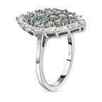 Alexandrite & Natural Zircon Cluster Ring in Platinum Overlay Sterling Silver 2.31 Ct.