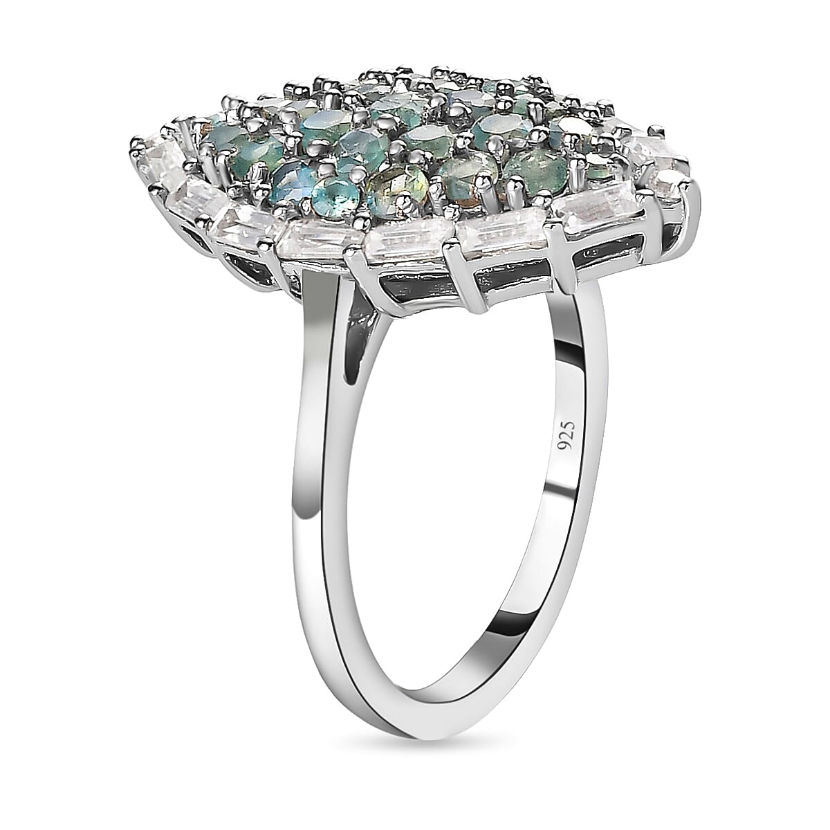 Alexandrite &amp; Natural Zircon Cluster Ring in Platinum Overlay Sterling Silver 2.31 Ct. 7163679 4