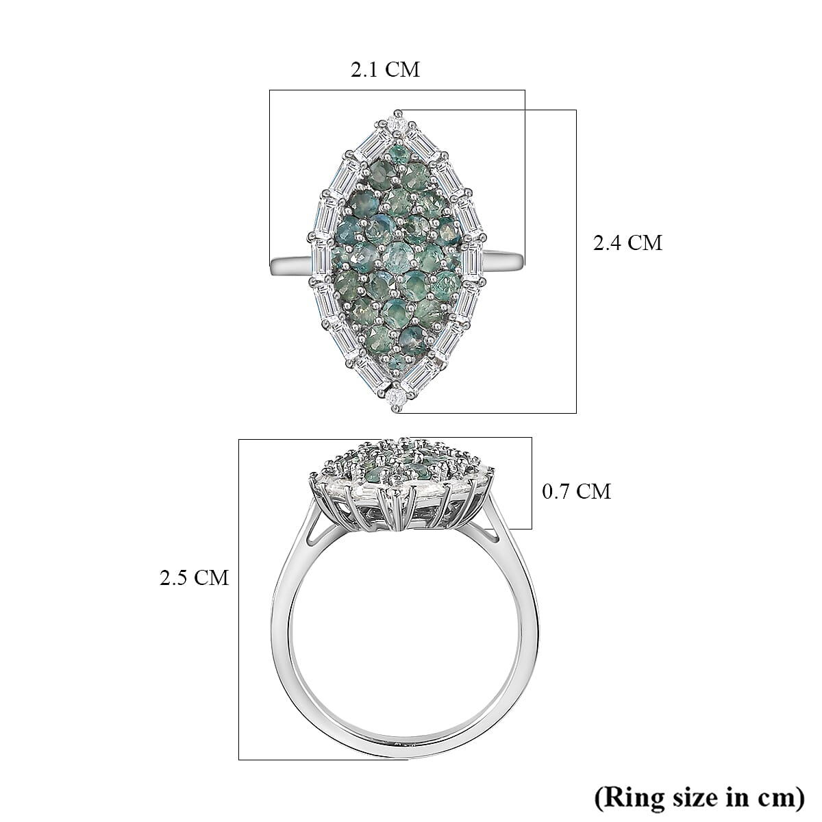 Alexandrite &amp; Natural Zircon Cluster Ring in Platinum Overlay Sterling Silver 2.31 Ct. 7163679 6