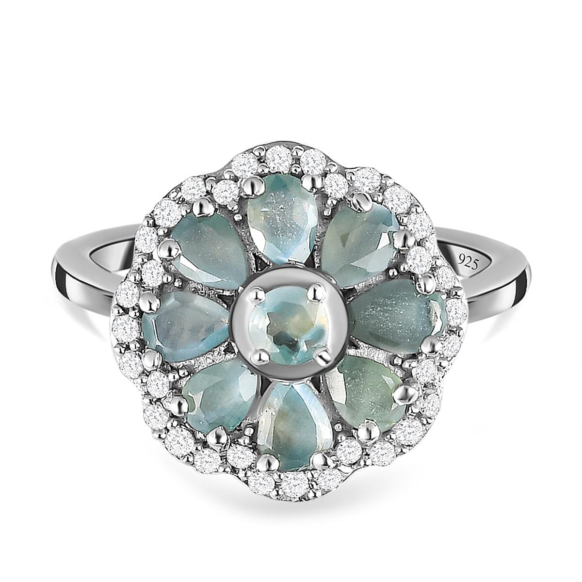 Alexandrite &amp; Natural Zircon Cluster Ring in Platinum Overlay Sterling Silver 1.70 Ct. 7189038 0