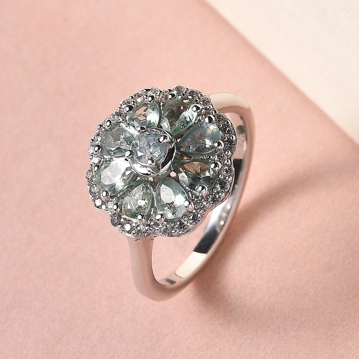 Alexandrite &amp; Natural Zircon Cluster Ring in Platinum Overlay Sterling Silver 1.70 Ct. 7189038 2