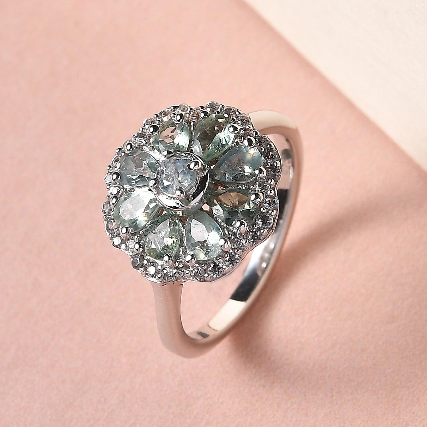 Alexandrite &amp; Natural Zircon Cluster Ring in Platinum Overlay Sterling Silver 1.70 Ct. 7189038 2