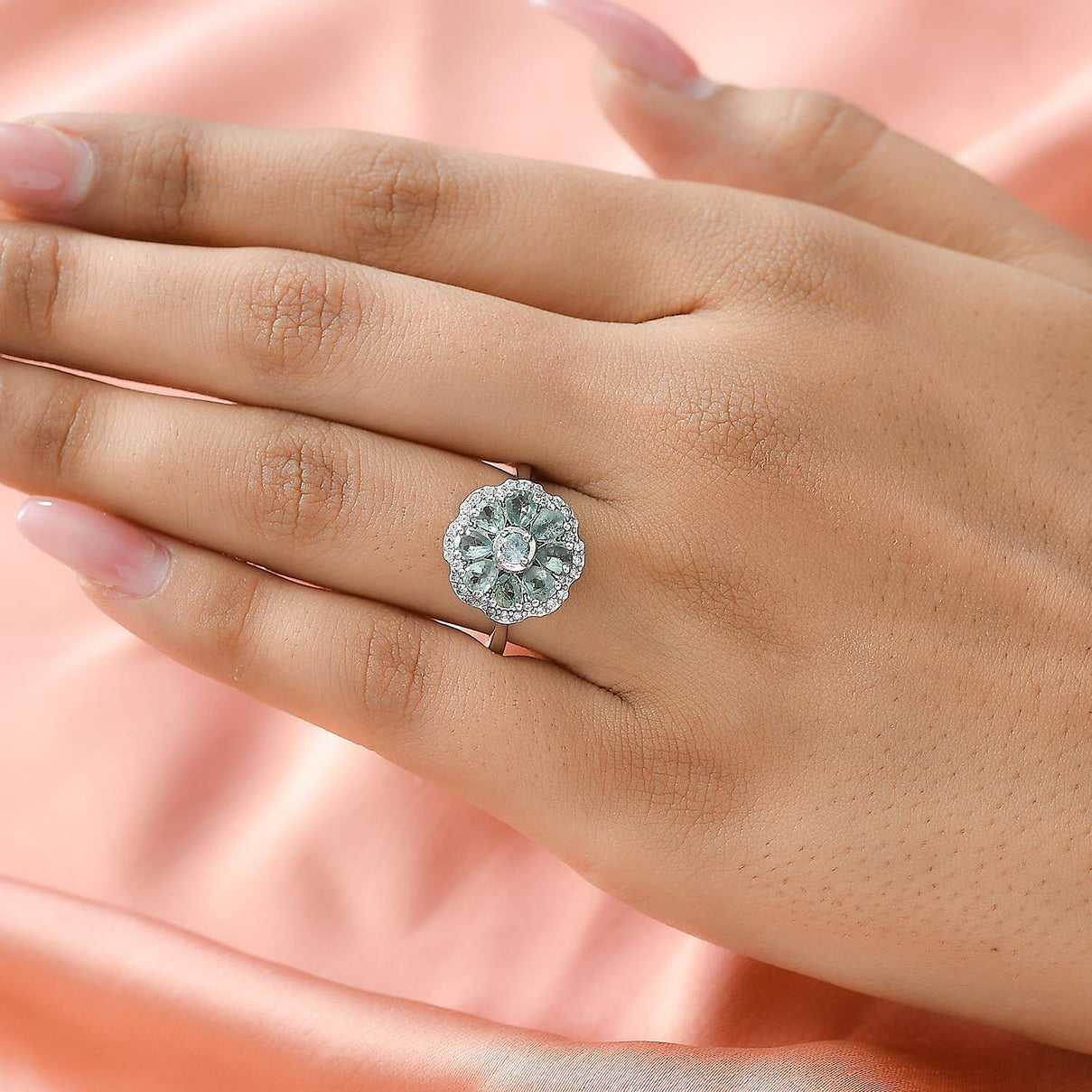 Alexandrite &amp; Natural Zircon Cluster Ring in Platinum Overlay Sterling Silver 1.70 Ct. 7189038 3