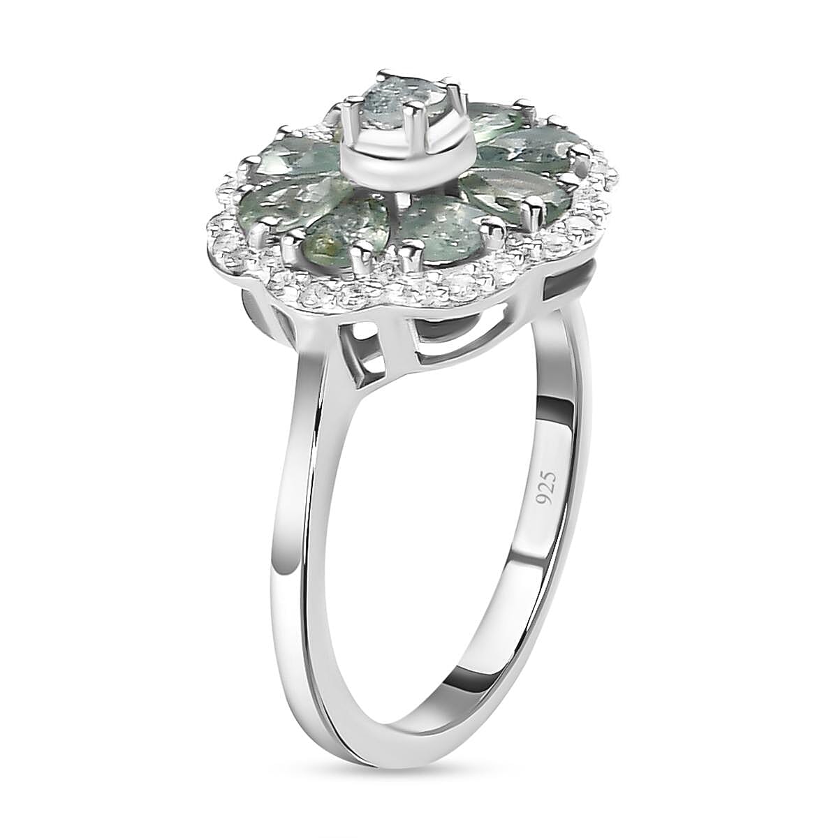 Alexandrite &amp; Natural Zircon Cluster Ring in Platinum Overlay Sterling Silver 1.70 Ct. 7189038 4